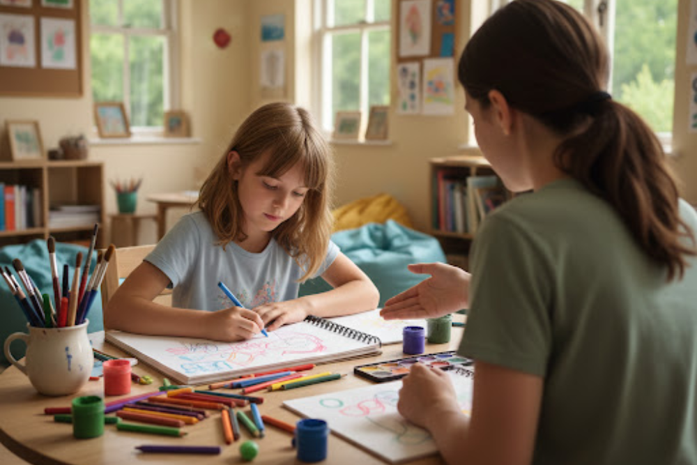 Séance d'art-thérapie pour enfants hypersensibles : peinture intuitive et expression émotionnelle à Houdan (Yvelines 78)