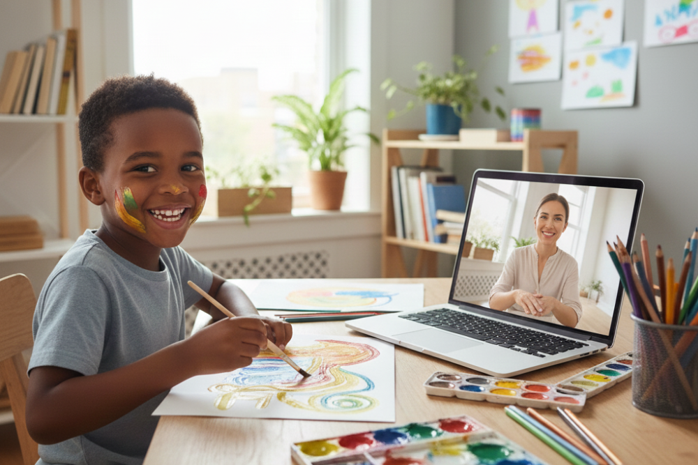 Séances personnalisées d'art-thérapie pour enfants hypersensibles : contes et créations sur mesure en ligne partout en France.