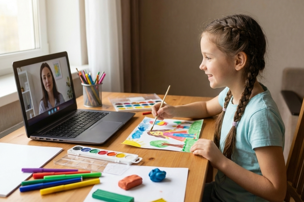 Séance d'art-thérapie pour enfants hypersensibles : peinture intuitive et expression émotionnelle en ligne partout en France