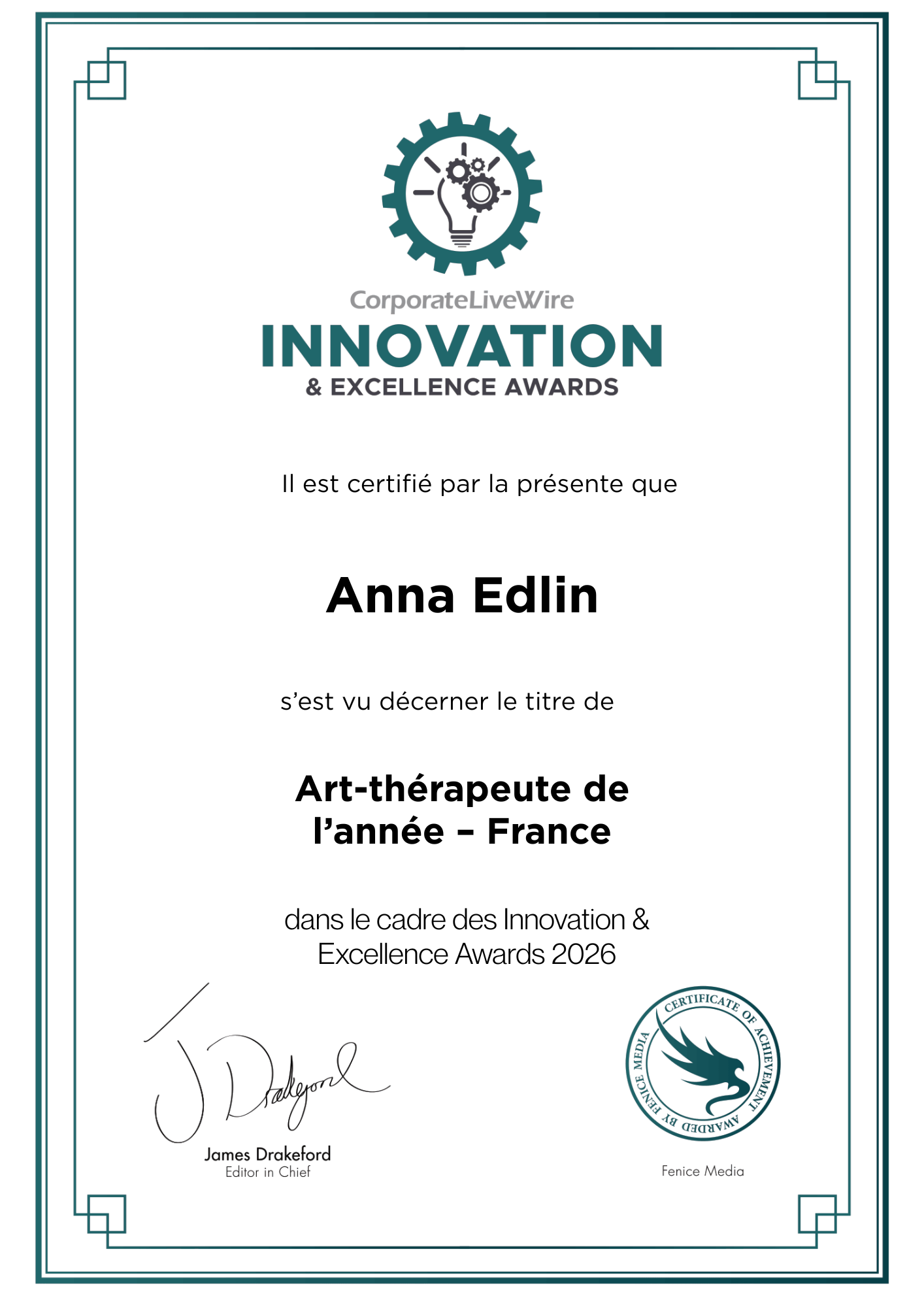 Anna Edlin, art-thérapeute en France – prix Art-thérapeute de l’année 2026